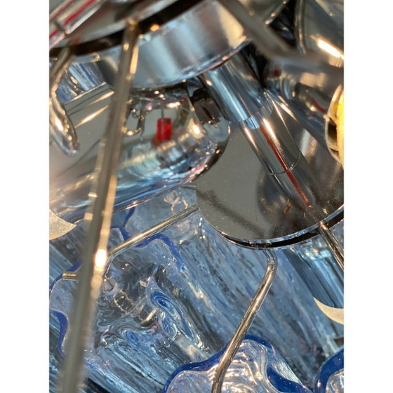 Image 1 of Lámpara de araña de lujo de cristal azul inspirada en Murano.