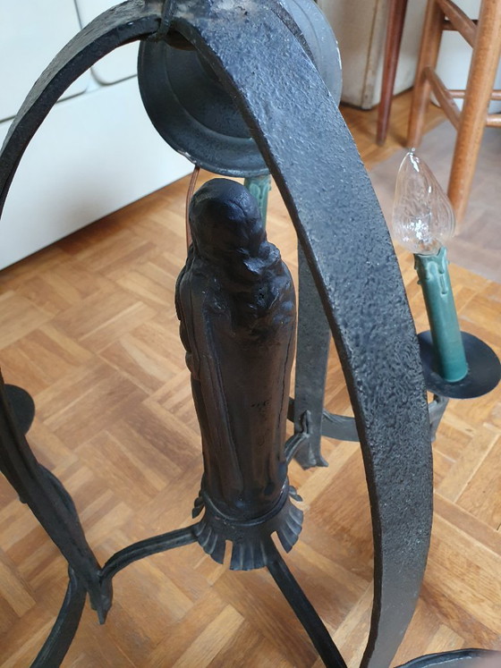 Characteristic Neo-Gothic Wrought Iron Chandelier – Madonna and Child (6-Light) – Cast Iron (photo 3 of 8)