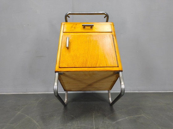 Image 1 of Bauhaus Chrome Tubular Nightstand with Glass Top, 1930s