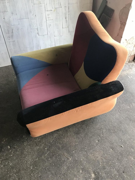 Set of Mid-Century Armchairs in Multicoloured Fabric with Black Painted Legs – Mid Century Modern (photo 5 of 7)