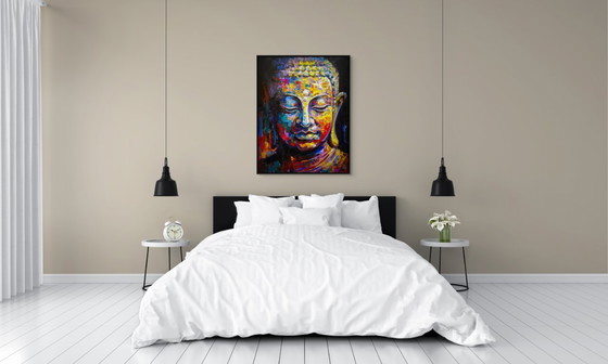 Image 1 of Unique hand-painted Buddha painting “Eternal Calm” – Seksak Jaichumchen – 80×100 cm