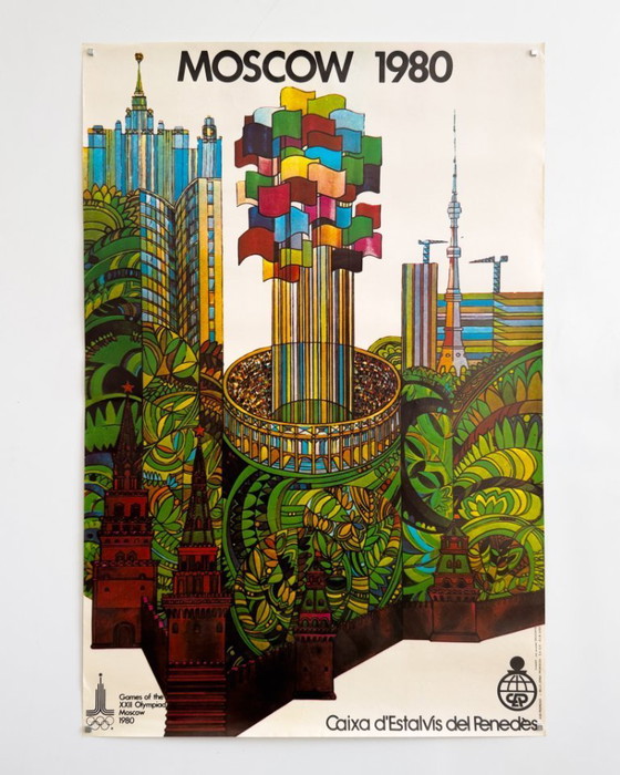 Image 1 of 🏅 Moscow 1980 – Original Olympics Poster by V. Davidov (Spanish Sponsor Edition) – 1980 | 61 x 41cm