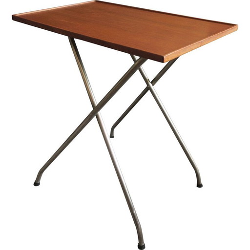 Table réglable vintage danoise en teck et aluminium 1960s