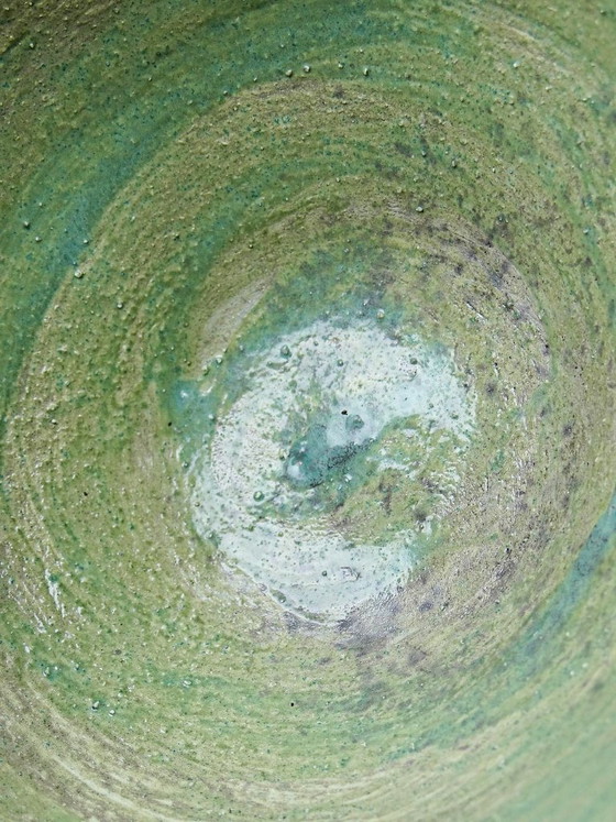 Image 1 of Vintage handmade ceramic bowl, 20th-19th century, celadon green, blue-green, Wabi-Sabi