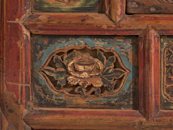 Antique low carved sideboard in elm wood – China, circa 1930 – Iron (photo 37 of 40)