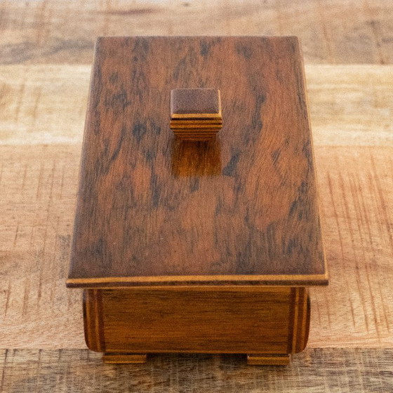 Image 1 of Vintage rectangular wooden box, mid-century modern style, with square knob and legs
