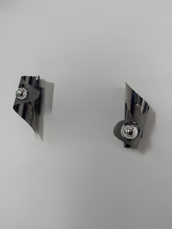 Image 1 of Coppia di applique vintage, metallo cromato, Francia, 1970