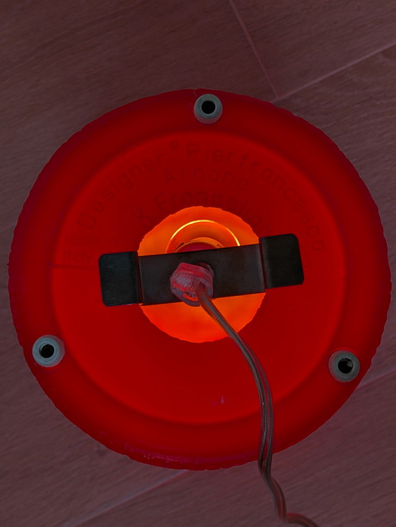 Image 1 of Vintage Francolight 'Petit' Mushroom Lamp - Italian Design - Space Age - 1970s - Red Plastic