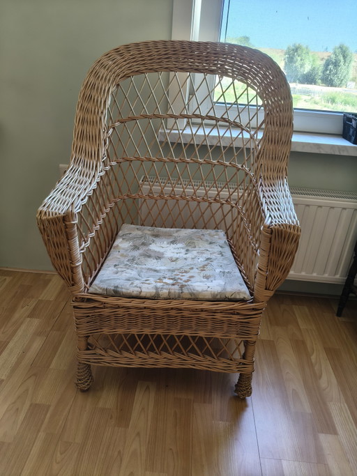 Vintage Korbstuhl – fauteuils, Rattan, Textile (photo 2 of 7)