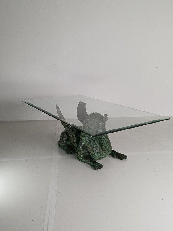 Image 1 of Bronze Sphinx Table with Glass Top
