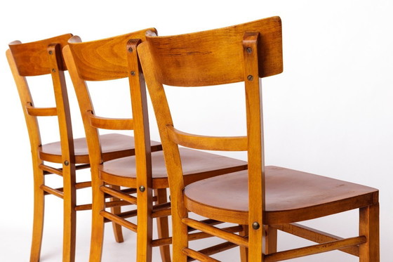 Image 1 of Set of 3 Vintage Frankfurter Chairs, 1970s Mid-Century Beech Dining Chairs, German Design