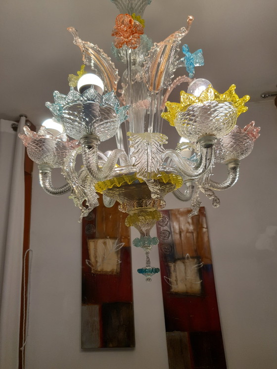 Image 1 of Lampadario 6 bracci colorato in vetro di Murano