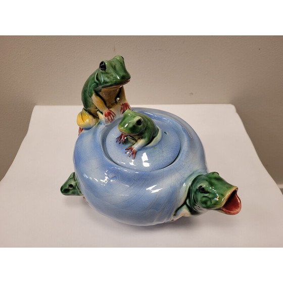 Image 1 of Vintage ceramic teapot "Frogs" by Delphin Massier, France