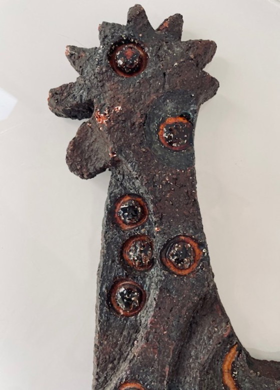 Image 1 of Zeldzame brutalistische wandsculptuur haan van keramiek