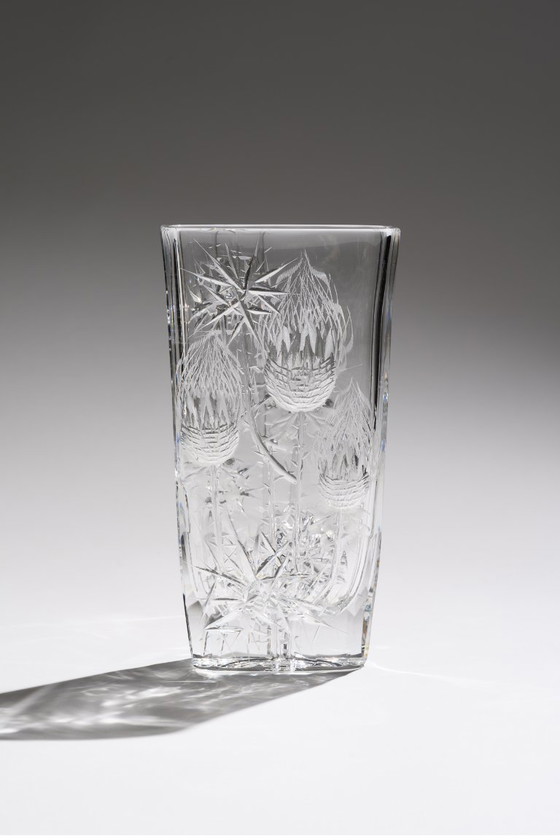 Image 1 of Jarrón "Cardo" de cristal de Bohemia de Josef Švarc Poděbrady Bohemia Glassworks checo en caja original