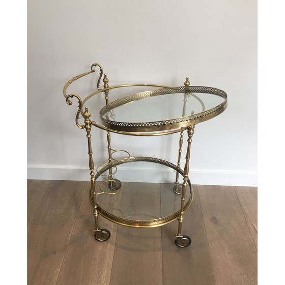 Image 1 of Vintage brass and glass table on wheels, 1940