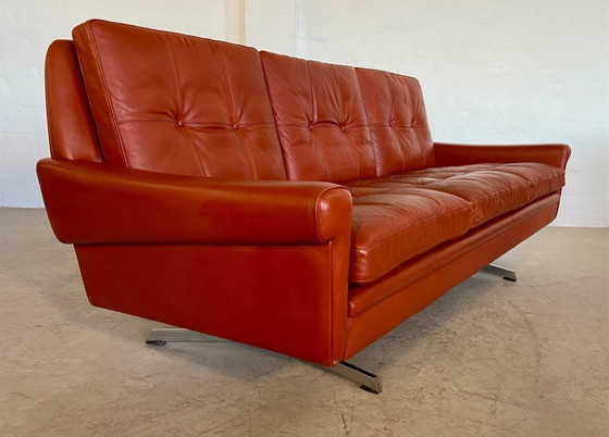 Image 1 of CANAPÉ 3 PLACES SVEND SKIPPER VINTAGE DANOIS EN CUIR COGNAC ET CHROMÉ