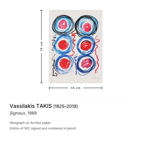 Image 1 of Vassilakis TAKIS Signaux Litografía firmada 1989