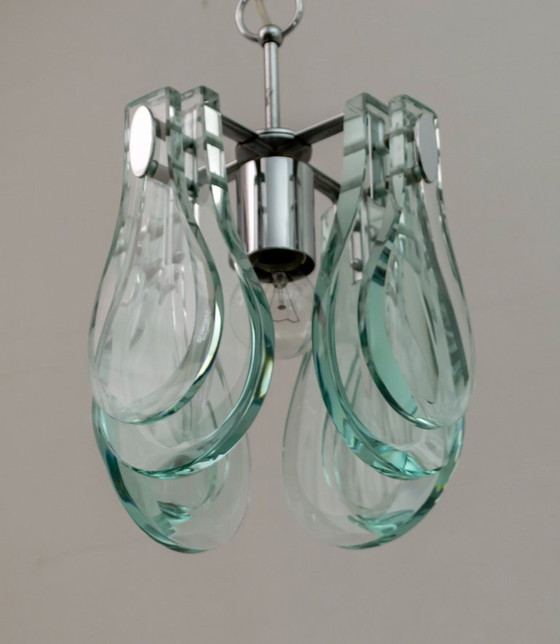 Image 1 of Suspension italienne moderne du milieu du siècle en chrome et verre épais par Veca, années 1960