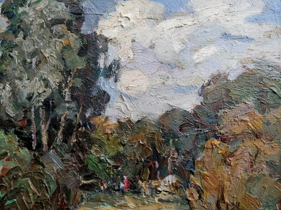 Origineel olieverfschilderij: Natuurlandschap, Dorp, Platteland Koude Dag – Schilderijen & Tekeningen, Canvas (photo 5 of 11)