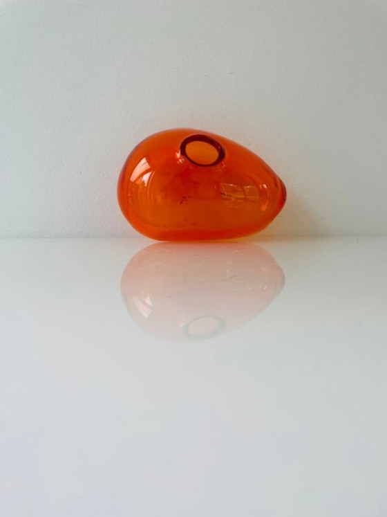 Image 1 of Mouth-blown orange glass vase, organic shape