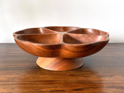 Bandeja de servir vintage de teca, 5 compartimentos Lazy Susan