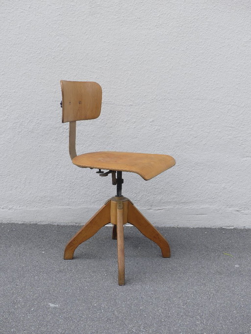 Sedia da scrivania girevole, anni '50, legno, WstaEb