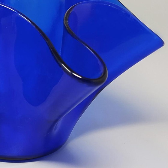 Image 1 of 1970s Blue Vase "Fazzoletto" by Dogi in Murano Glass. Made in Italy