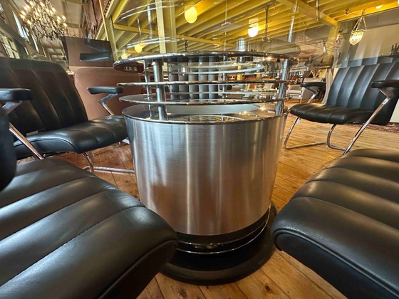 Image 1 of Set of 6 Vintage Walter Knoll ‘Art Collection’ Dining Chairs – Black Leather & Chrome