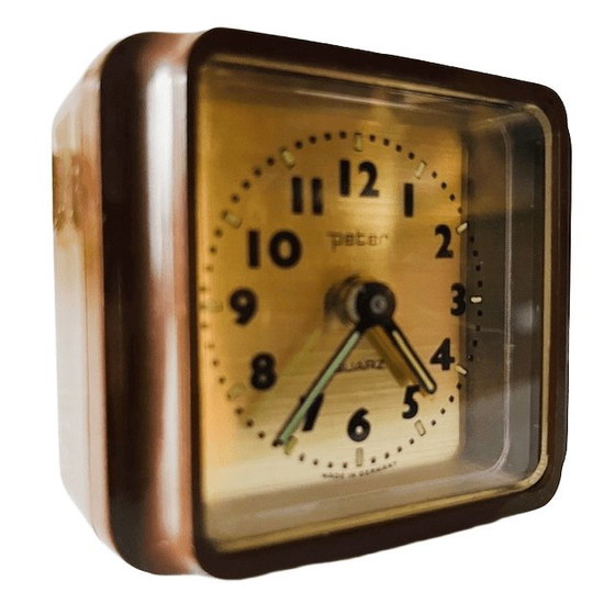 Image 1 of Sveglia vintage Junghans Peter, metà del XX secolo, in plastica, marrone e oro, anni '70
