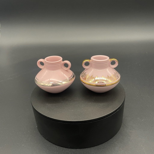 2 Miniaturvasen H&C Original Rosa Porzellan – Czechoslovakia – Vintage mit Golddekor