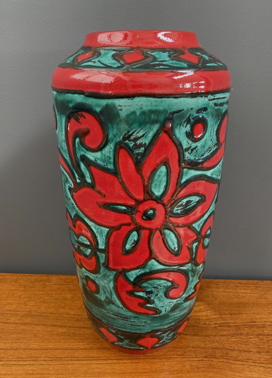 Image 1 of Large vase in red and green by Scheurich west germany model 517-45