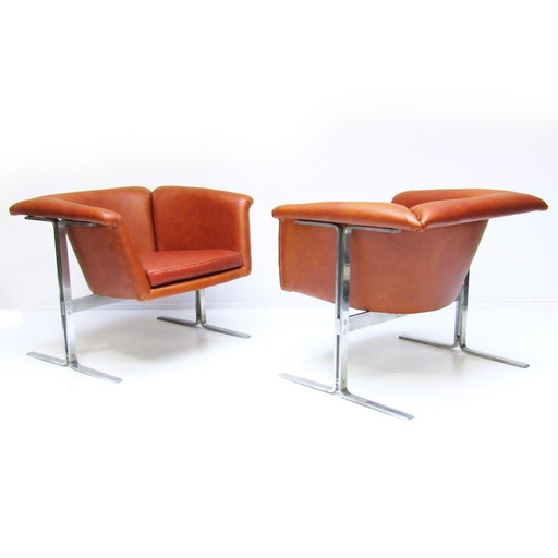 Pair of vintage cognac leather armchairs by Geoffrey Harcourt for Artifort, 1963