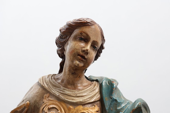 Image 1 of Statua religiosa francese del XVIII secolo raffigurante la Vergine Maria su una nuvola