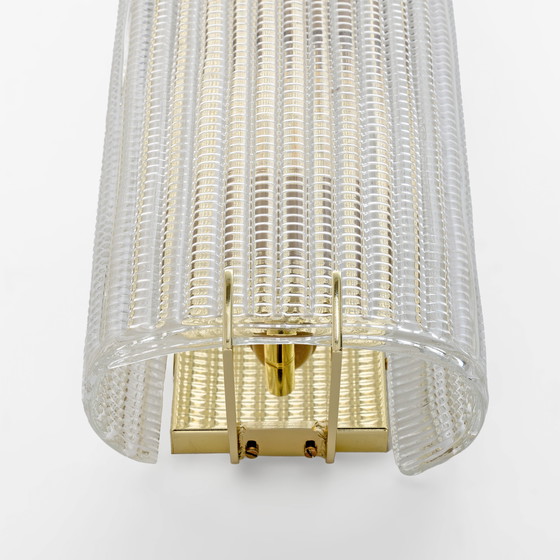 Image 1 of Coppia di applique da parete moderne in ottone italiano e vetro di Murano testurizzato