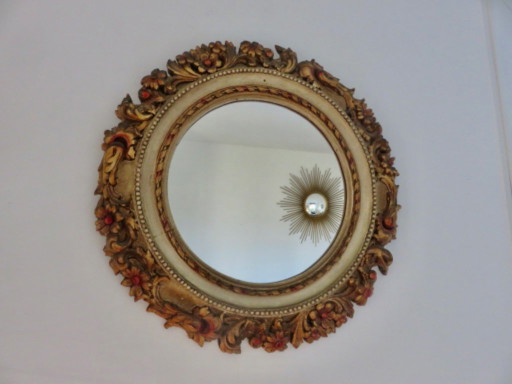 Grand Miroir Mural, Rond, Baroque, 1970, Motifs Floraux – spiegels, Polyester