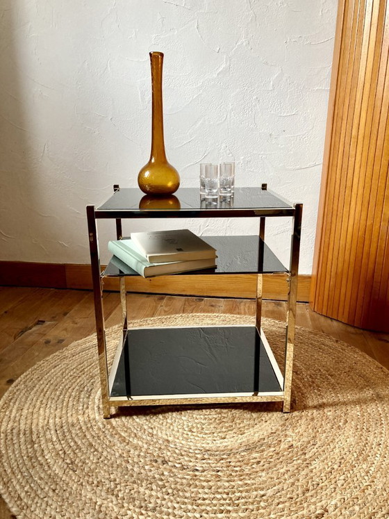 Image 1 of Gold-plated metal side table, in the style of the Jansen company, 1970s