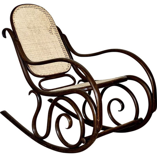 Sedia a dondolo Thonet vintage in canna