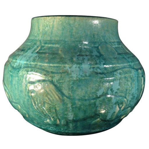 Vase Lions Art Déco en Grès de Bouffioulx par Roger Guérin, années 1930