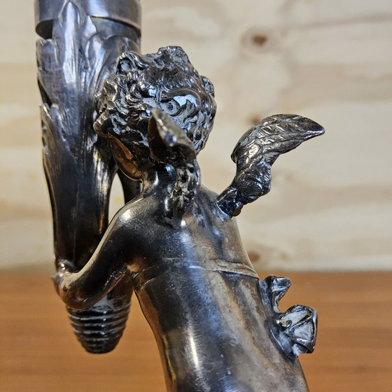 Image 1 of Antique silver-plated vase / bougeoir / candlestick cherub / angel