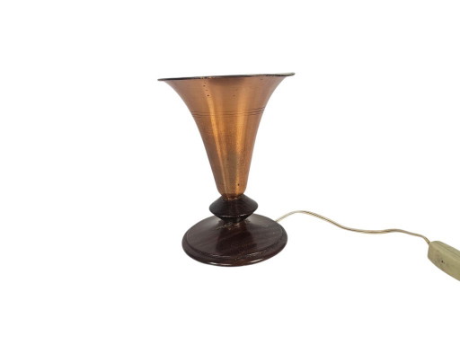 Art Deco - Tischlampe - Kupfer - Teakholz - 1950er Jahre