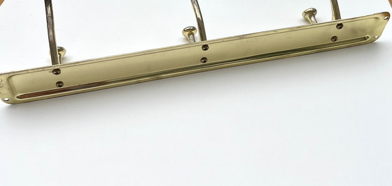 Image 1 of Perchero de pared de latón pulido con tres ganchos dobles, década de 1970-1980