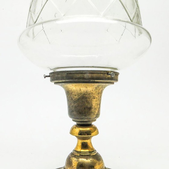 Vintage hanglamp van messing, jaren 1930 – Hanglampen, Glass, Brass (photo 11 of 11)