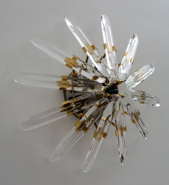 Image 1 of Stilkronen Mid-Century Modern Italian Crystal and Brass Wall Lamp, 1975