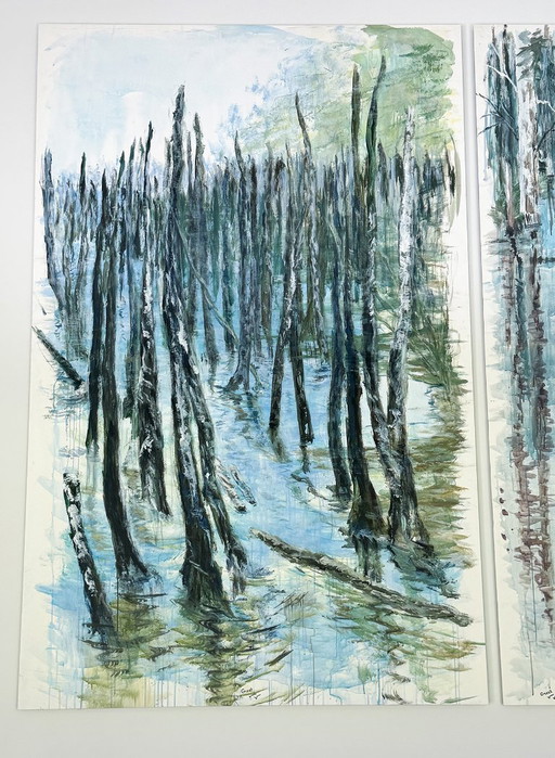 Œuvre en duo, huile sur papier