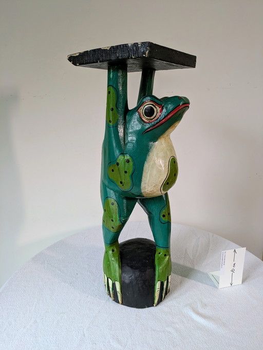 Vintage carved wooden frog plant table