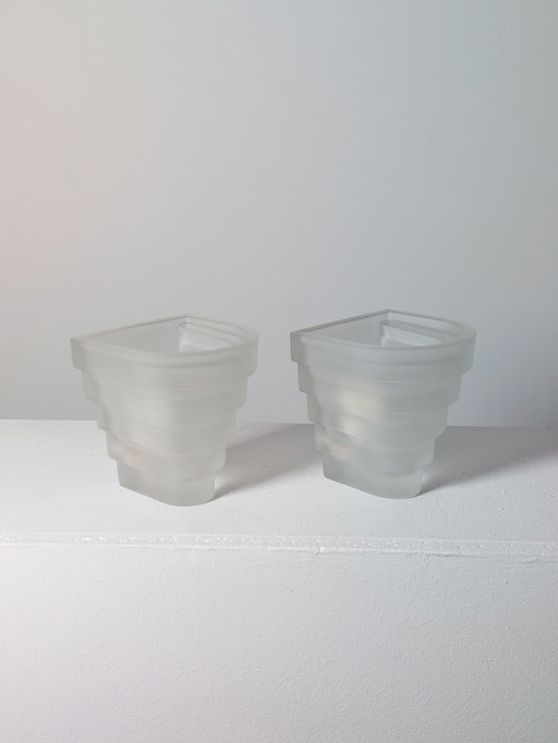 Par de lámparas de pared escalonadas, vidrio esmerilado, década de 1980, E14, estilo Art Déco