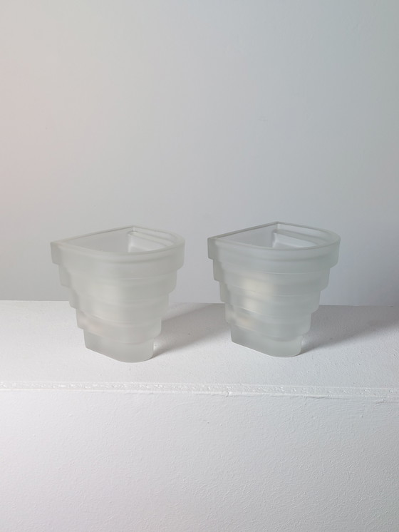 Image 1 of Coppia di lampade da parete a più livelli, vetro smerigliato, anni '80, E14, Art Déco Revival