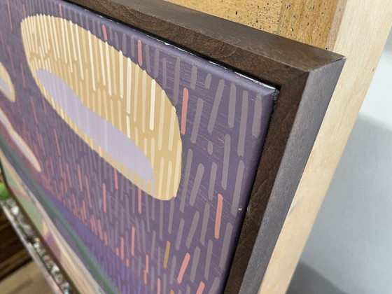 Image 1 of Paysage avec champs, peinture originale, peintures acryliques sur toile, y compris cadre en bois véritable, 71cm x 56cm