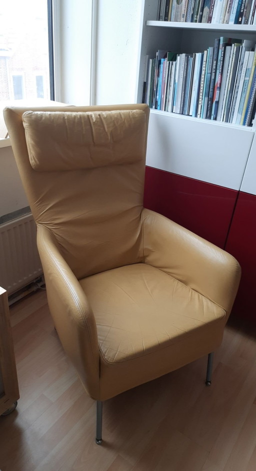 Montis, sillón de cuero, amarillo mostaza